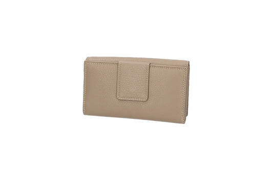 Damenbörse mit Überschlag und Riegel in Taupe aus Leder - leder-accessoires.com