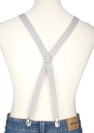 Hosenträger Uni Hellgrau 25mm mit Clipverschluss - leder-accessoires.com