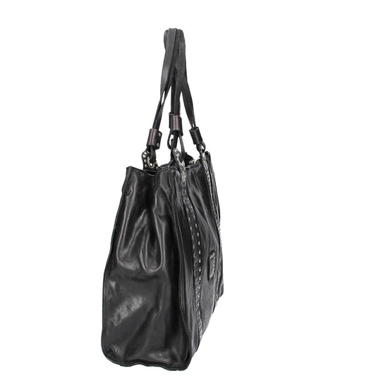 Ledershopper in Schwarz mit Reißverschluss und Ziernieten - leder-accessoires.com