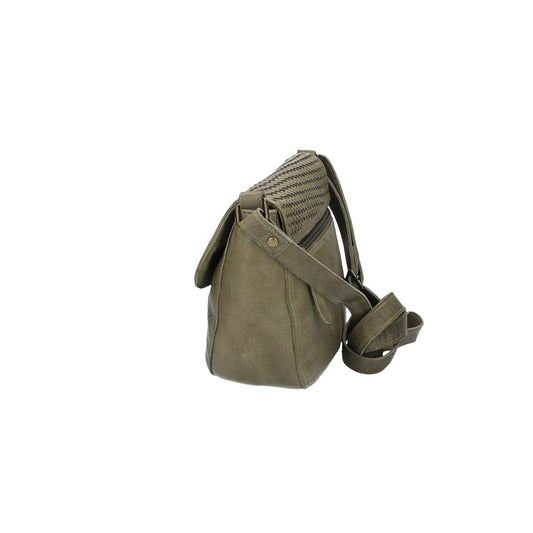 Umhängetasche mit Überschlag in Grün|Oliv und Flechtmuster - leder-accessoires.com