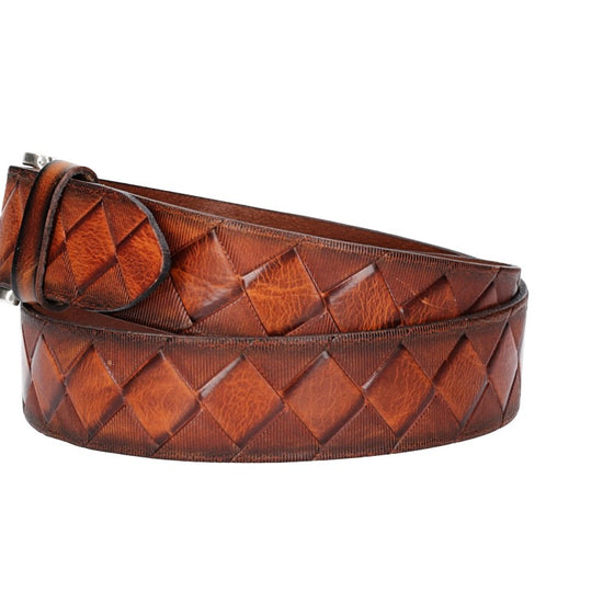 Jeansgürtel 40mm in Cognac mit Rautenprägung und Dornschließe - leder-accessoires.com