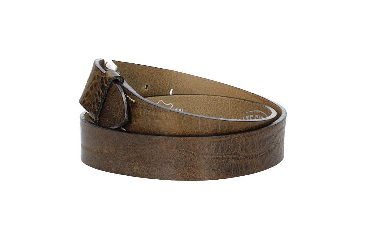 Hochwertiger Ledergürtel 35mm in Olive mit rustikaler Schließe in Silber