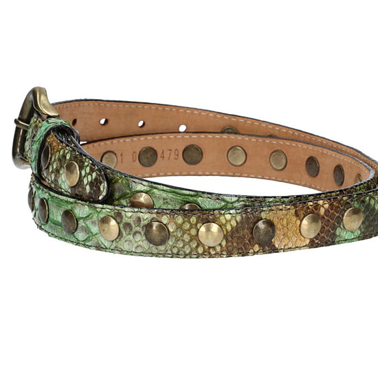 Schlangenledergürtel 25mm Grün und Dornschließe in Messing - leder-accessoires.com