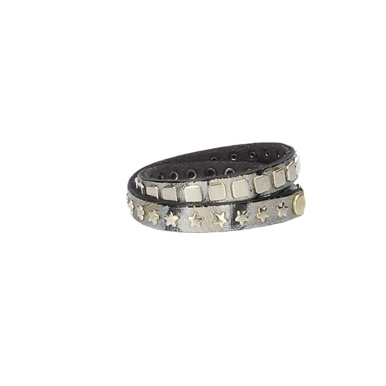 Armband doppelt Silber|Metallic mit Sternen aus Leder - leder-accessoires.com