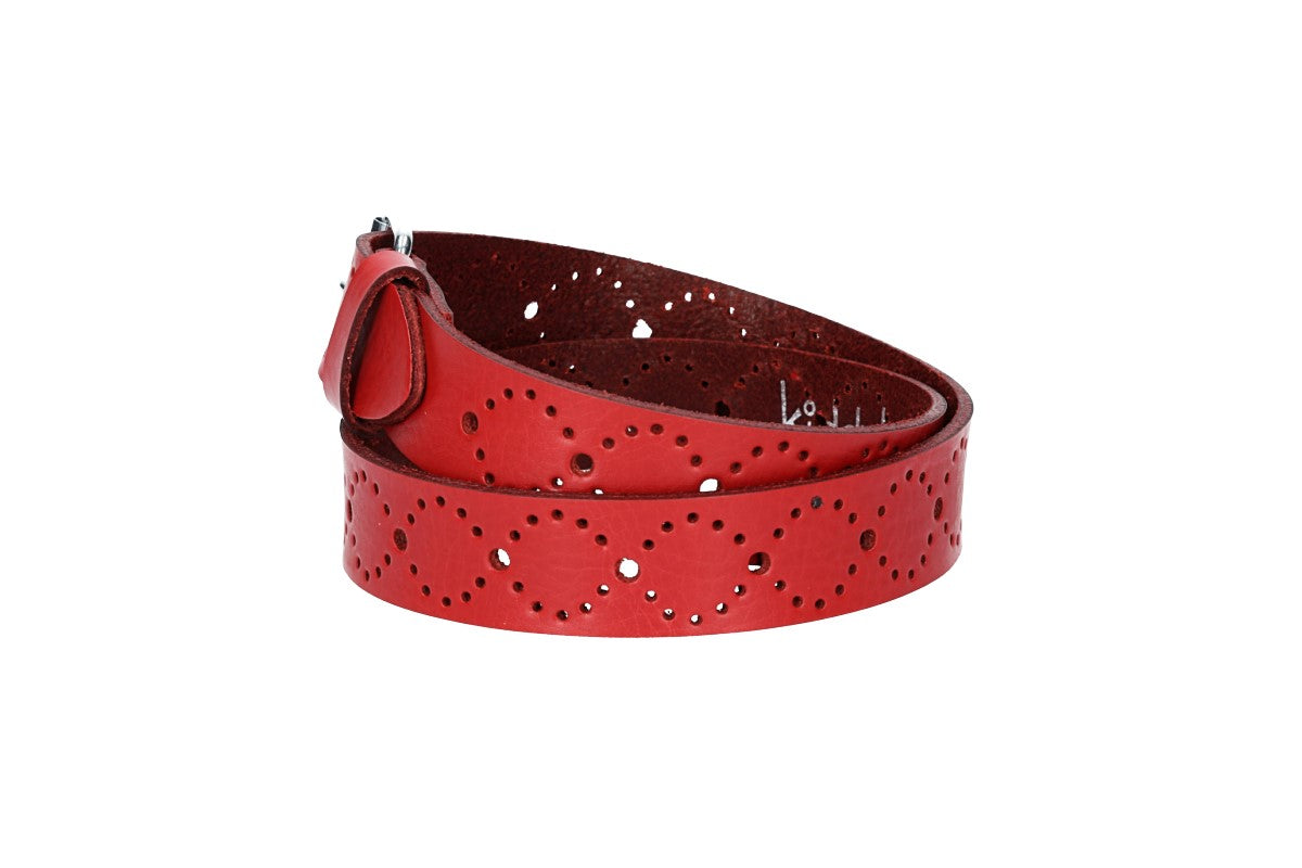 Ledergürtel Kids 25mm in Rot mit Lochmuster und Schließe Silber