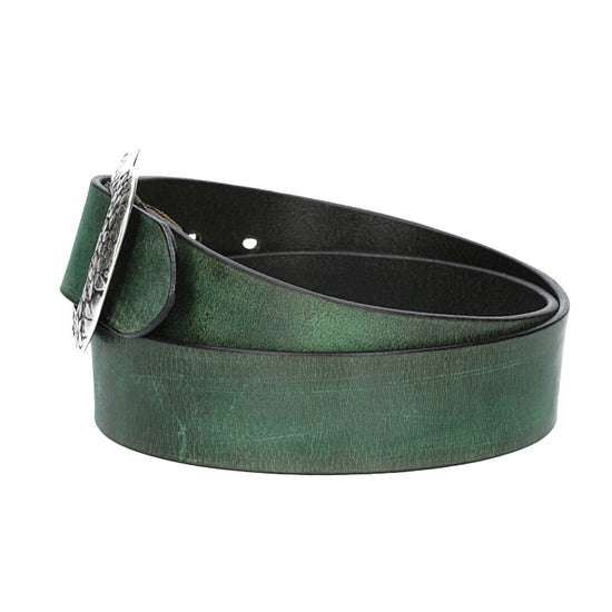 Ledergürtel Grün 40mm mit Blumenschließe - leder-accessoires.com