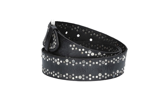 Ledergürtel Überlänge Schwarz 40mm mit Nieten und Dornschließe - leder-accessoires.com