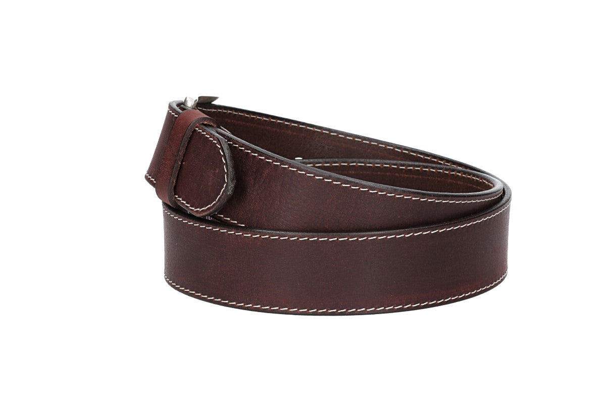 Ledergürtel Rot|Bordeaux 40mm abgenäht mit Dornschließe in Silber