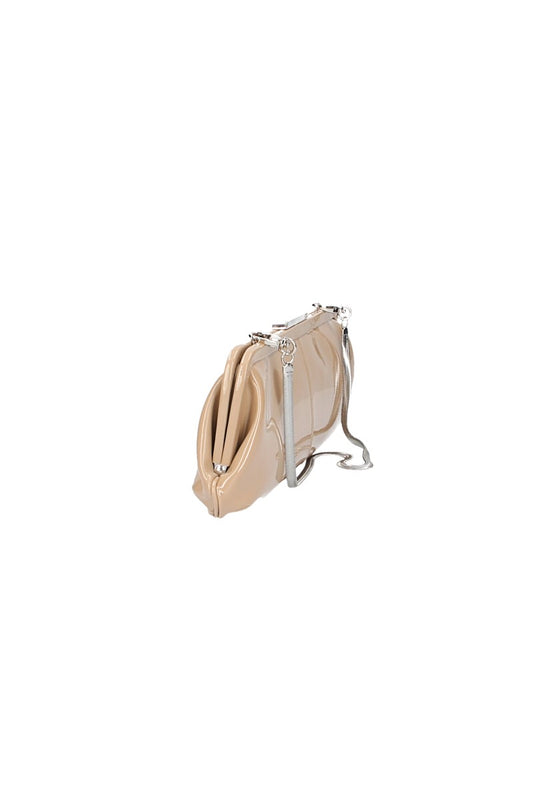 Clutch mit Clipverschluss in Beige|Lack aus Leder