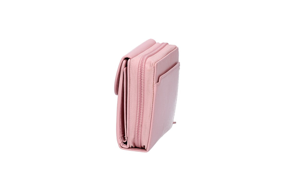Damenbörse mit Reißverschluss in Rosa aus Leder