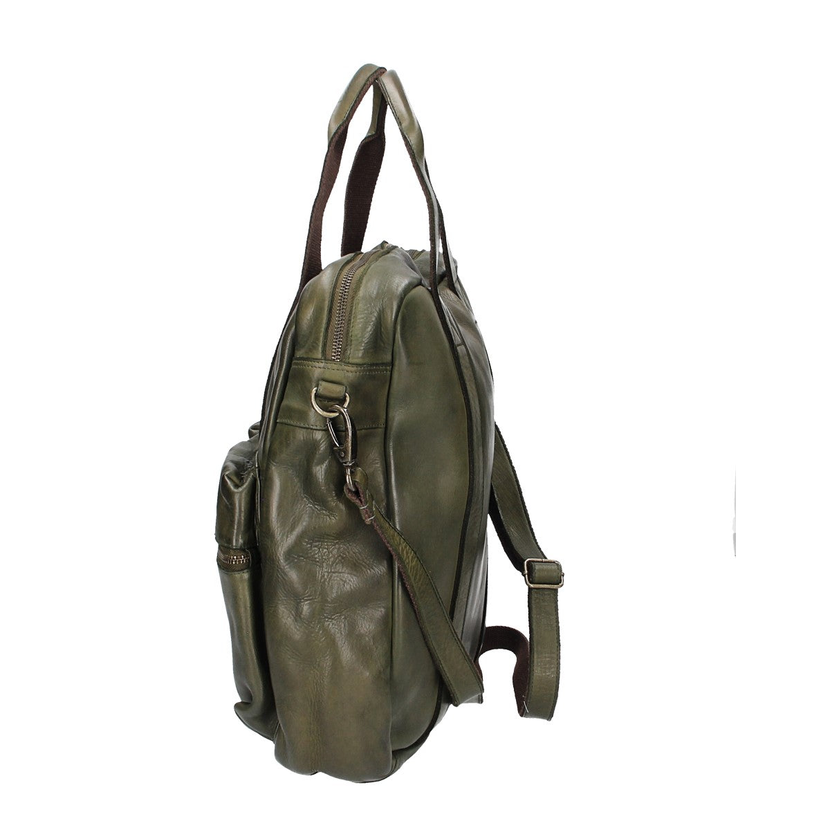 Ledertasche in Grün|Oliv mit Reißverschluss und zwei Vortaschen