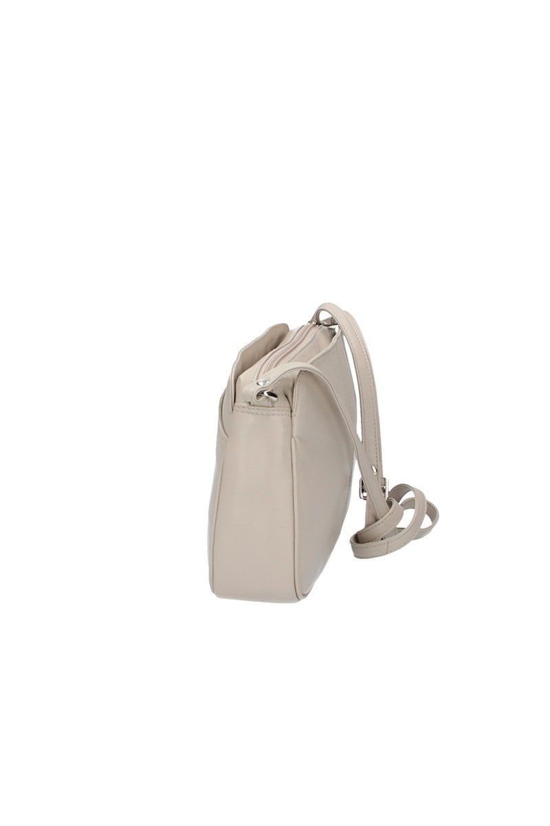 Umhängetasche mit Reißverschluss in Beige aus Leder