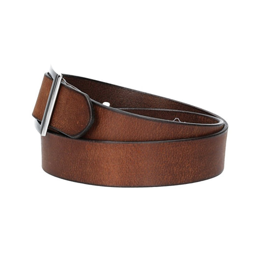 Ledergürtel Cognac 35mm mit Vollschließe in Silber - leder-accessoires.com
