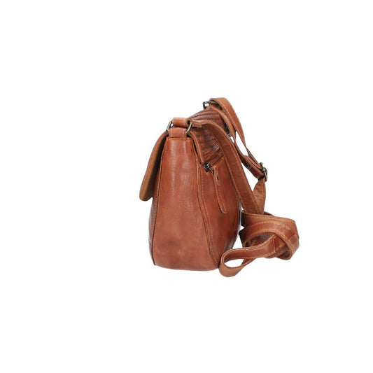 Umhängetasche mit Überschlag in Cognac und Flechtmuster - leder-accessoires.com