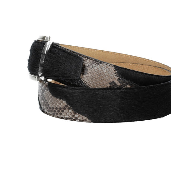 Schlangengürtel 40mm in Schwarz mit Fell und Dornschließe in Silber - leder-accessoires.com