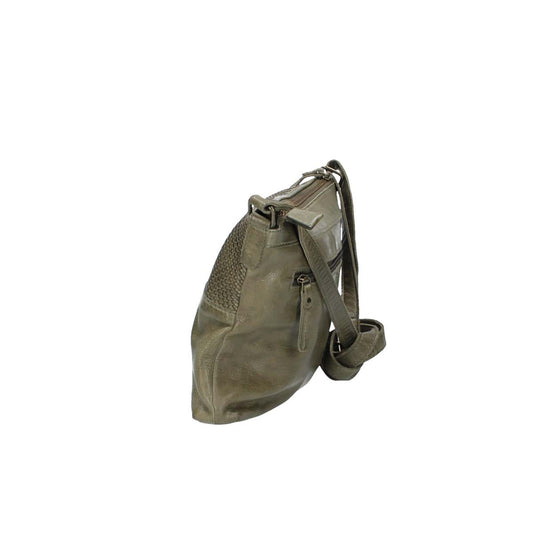 Umhängetasche in Grün|Oliv mit Muster aus Leder - leder-accessoires.com
