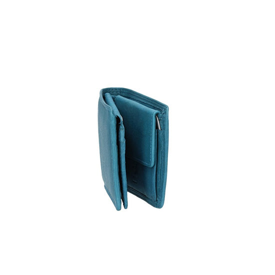 Geldbörse Querformat klein in Türkis aus Leder - leder-accessoires.com