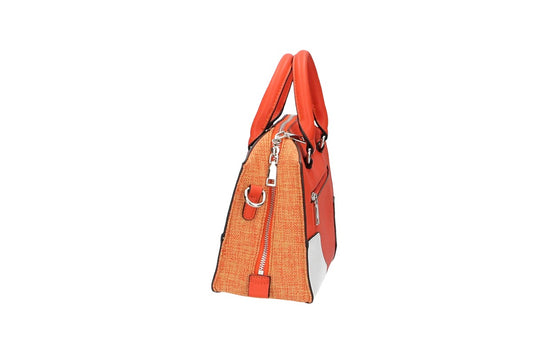 Kurzgrifftasche in Orange|Weiss mit Canvas