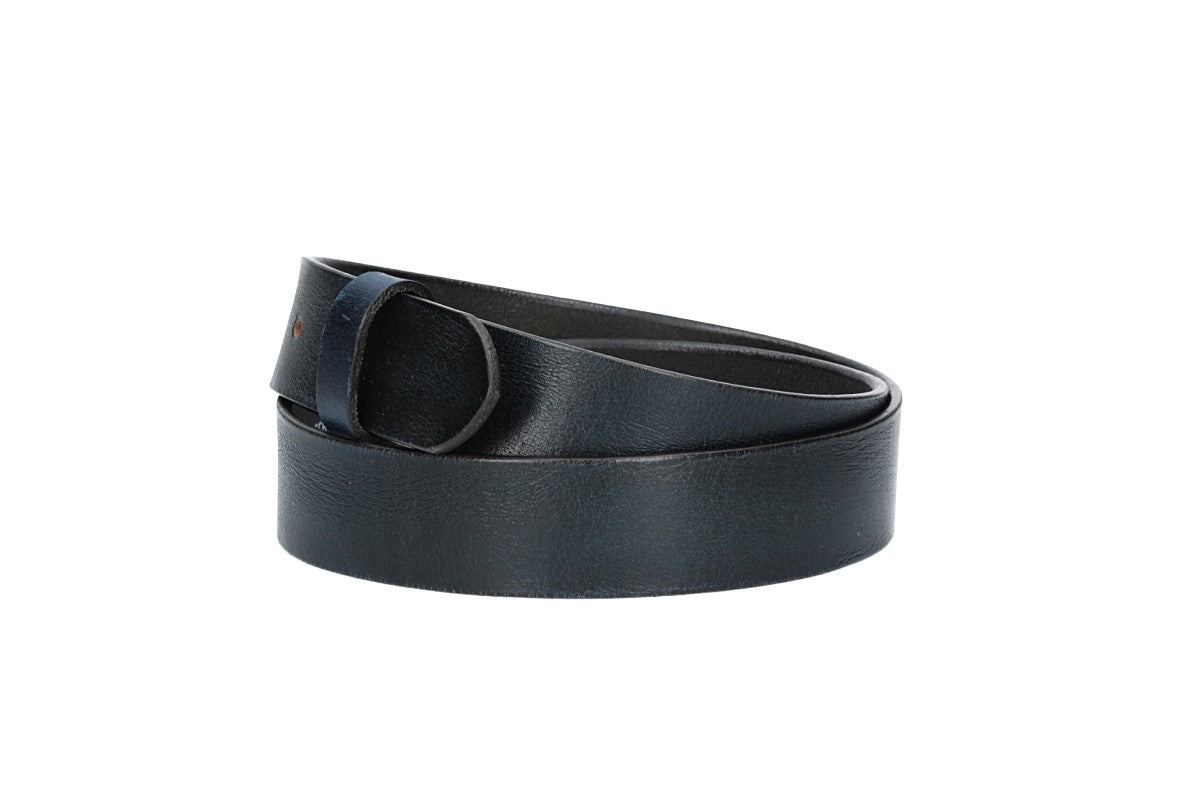 Lederriemen | Gürtelrohling Glanz 35mm in Blau | Marine mit Schlaufe und Kapplochteil - leder-accessoires.com