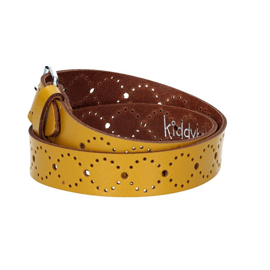 Ledergürtel Kids 25mm in Gelb mit Lochmuster und Rollschließe in Silber - leder-accessoires.com