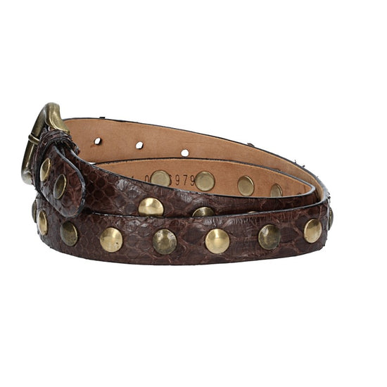 Schlangenledergürtel 25mm Braun mit Nieten in Messing - leder-accessoires.com