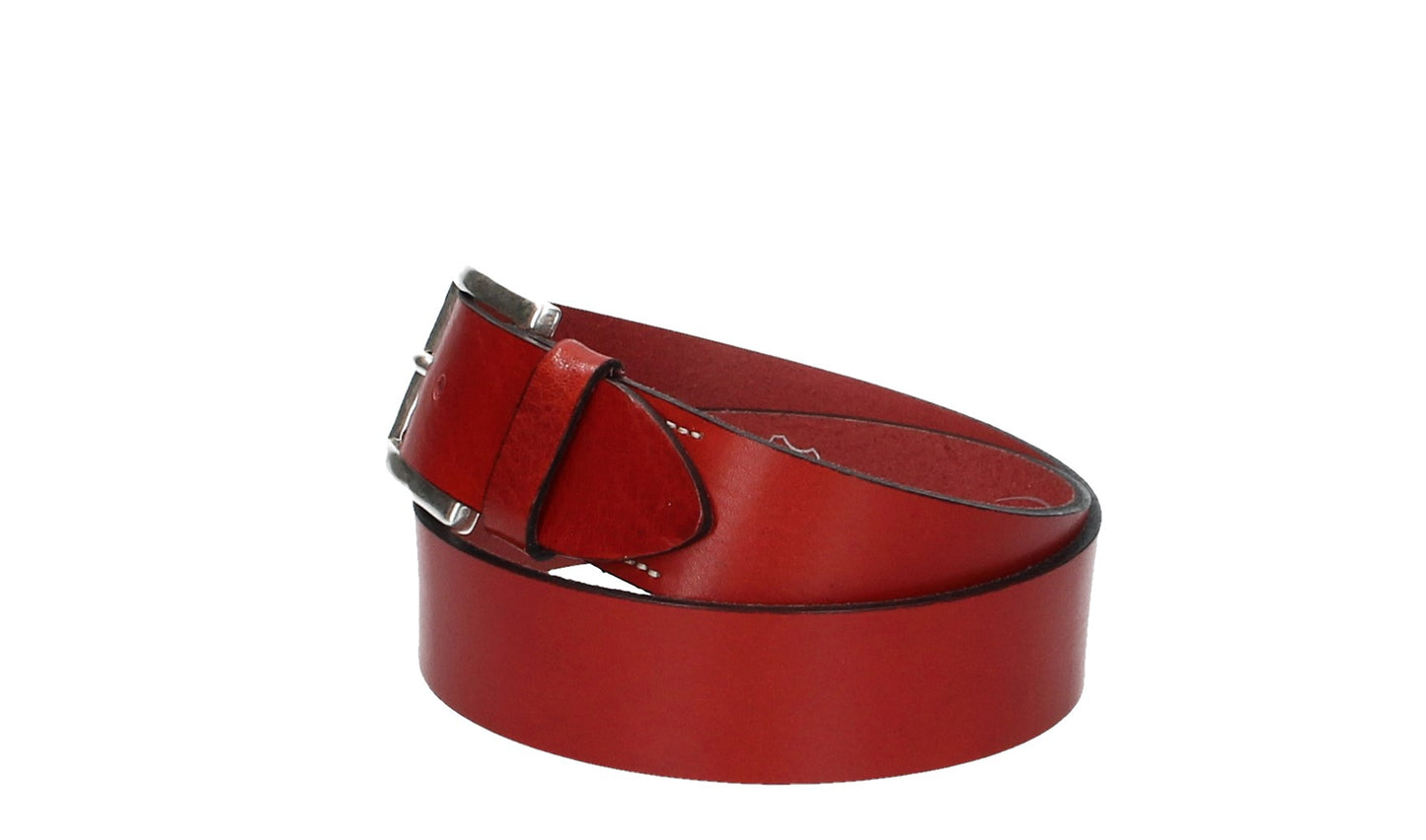 Hochwertiger Ledergürtel 40mm in Rot mit rustikaler Schließe in Silber
