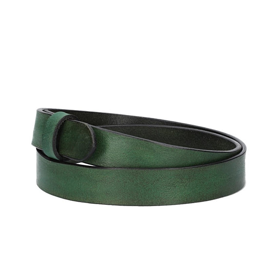 Lederriemen | Gürtelrohling Glanz 30mm in Grün mit Schlaufe und Kapplochteil - leder-accessoires.com