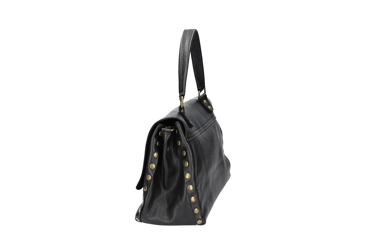 Kurzgrifftasche in Schwarz mit Überschlag aus Leder