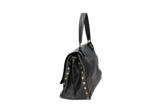 Kurzgrifftasche in Schwarz mit Überschlag aus Leder - leder-accessoires.com