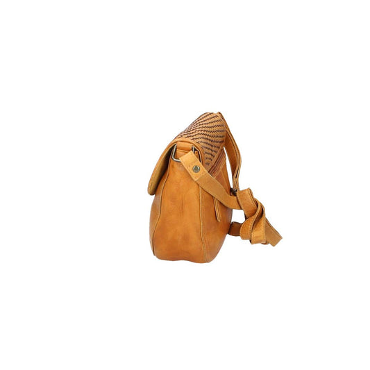 Umhängetasche mit Überschlag in Gelb und Flechtmuster - leder-accessoires.com