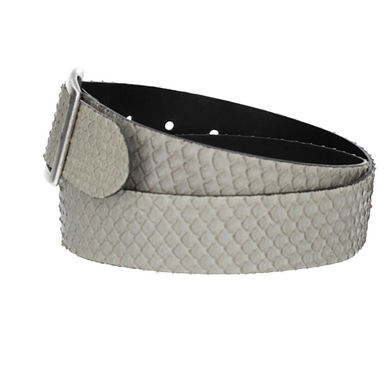 Schlangenledergürtel 40mm Grau und Vollschließe in Silber - leder-accessoires.com