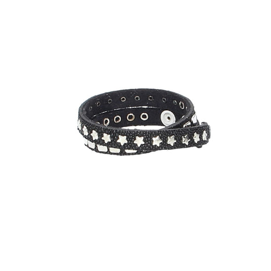 Armband doppelt Schwarz|Silber in Rochenoptik aus Leder - leder-accessoires.com