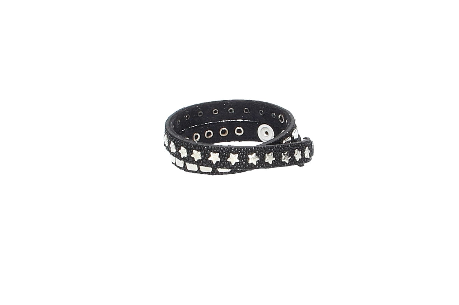 Armband doppelt Schwarz|Silber in Rochenoptik aus Leder - leder-accessoires.com