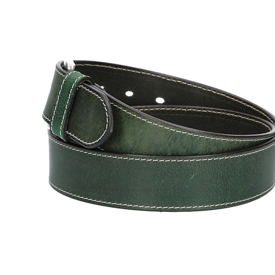Ledergürtel Grün 40mm abgenäht mit Dornschließe in Silber - leder-accessoires.com