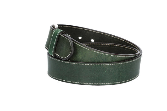 Ledergürtel Grün 40mm abgenäht mit Dornschließe in Silber - leder-accessoires.com