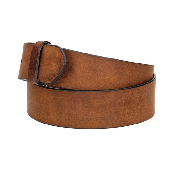 Lederriemen | Gürtelrohling Matt 45mm in Cognac mit Schlaufe und Kapplochteil - leder-accessoires.com