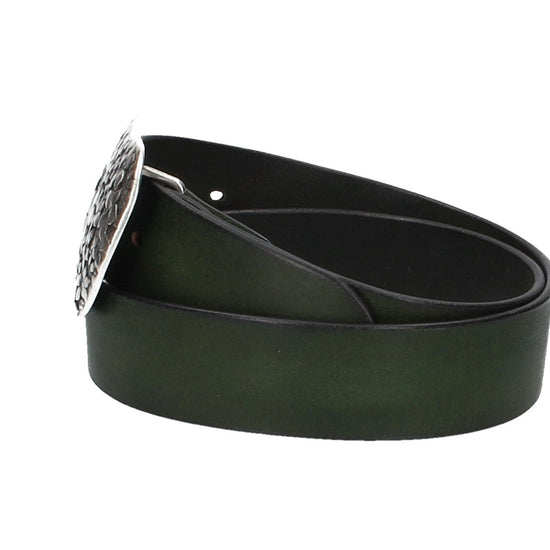 Ledergürtel Grün 40mm mit Blumenschließe|Koppelschließe - leder-accessoires.com