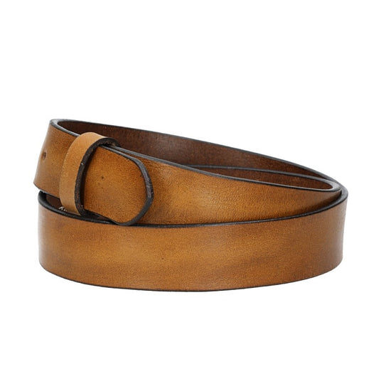 Lederriemen | Gürtelrohling Glanz 35mm in Ocker|Senfgelb mit Schlaufe und Kapplochteil - leder-accessoires.com