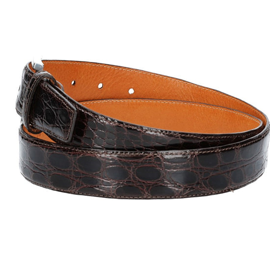 Krokoledergürtel 35mm Braun mit Dornschließe Silber - leder-accessoires.com
