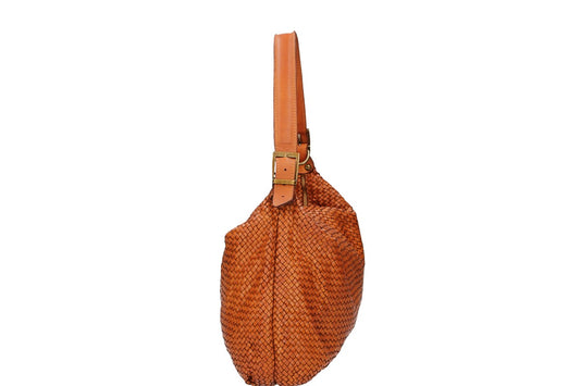 Beuteltasche in Cognac mit Flechtung aus Leder - leder-accessoires.com