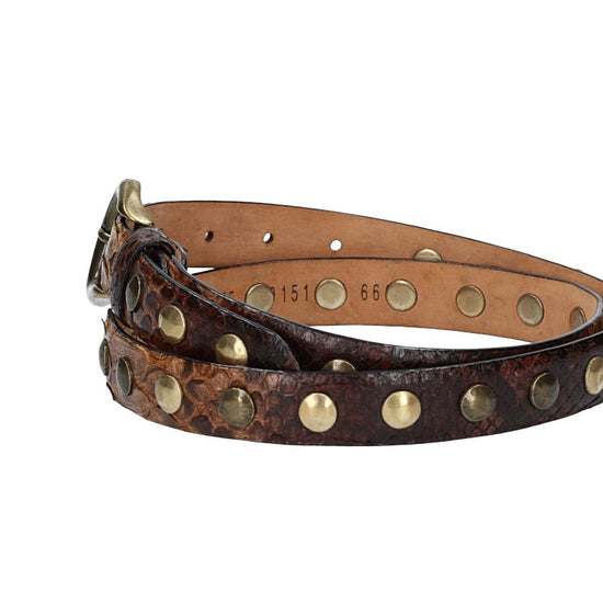 Schlangenledergürtel 25mm Braun mit Nieten und Schließe in Gold - leder-accessoires.com
