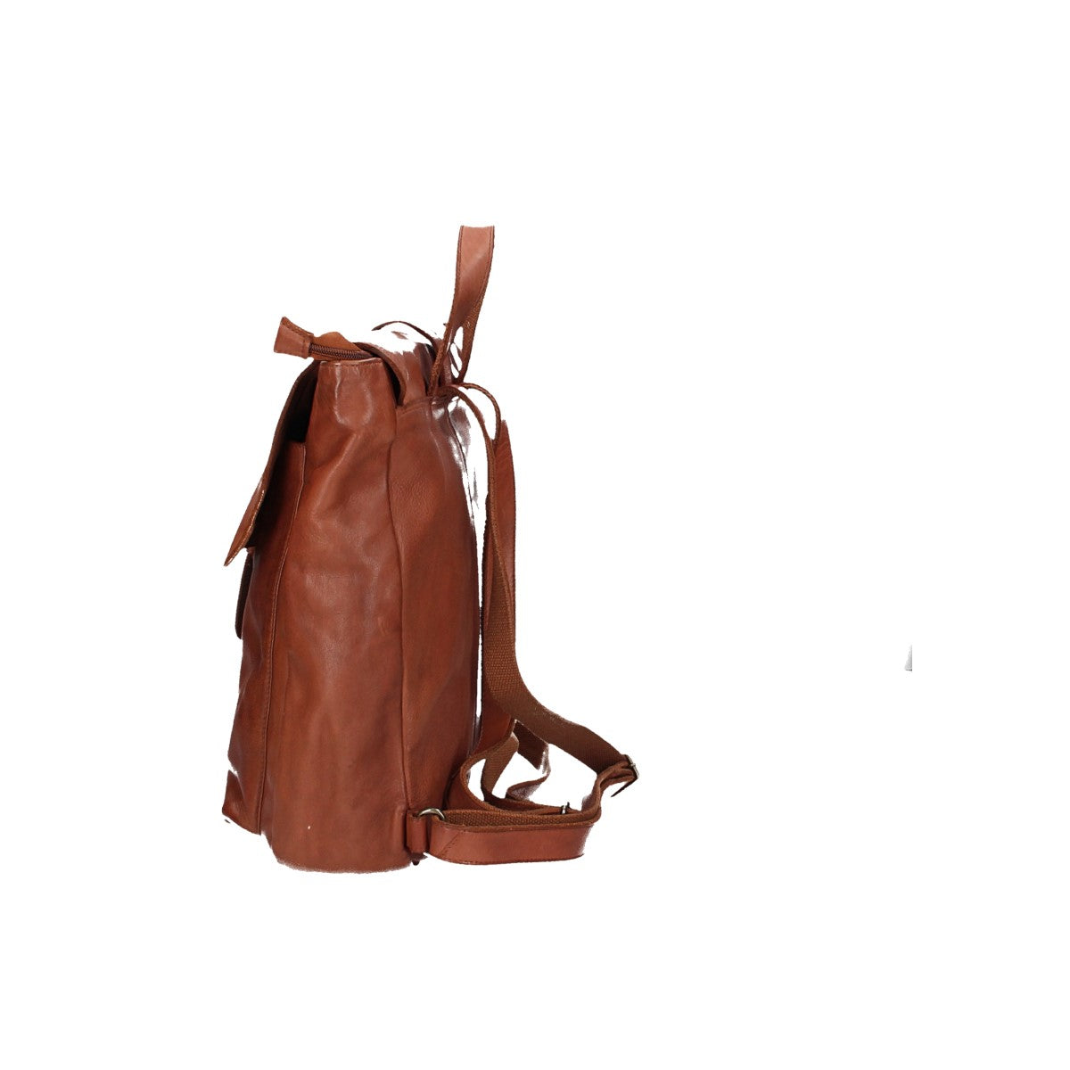 Rucksack mit Überschlag und Lasche in Cognac aus Leder