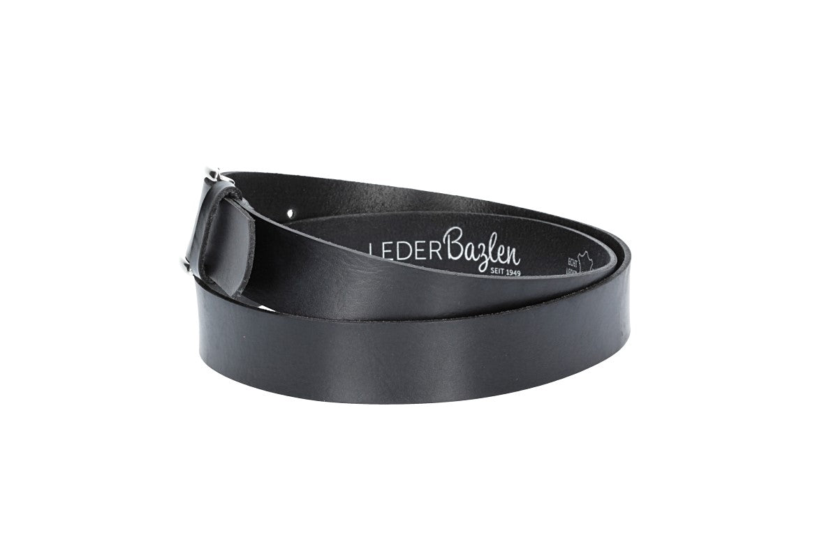 Ledergürtel 30mm in Schwarz mit Dornschließe in Silber