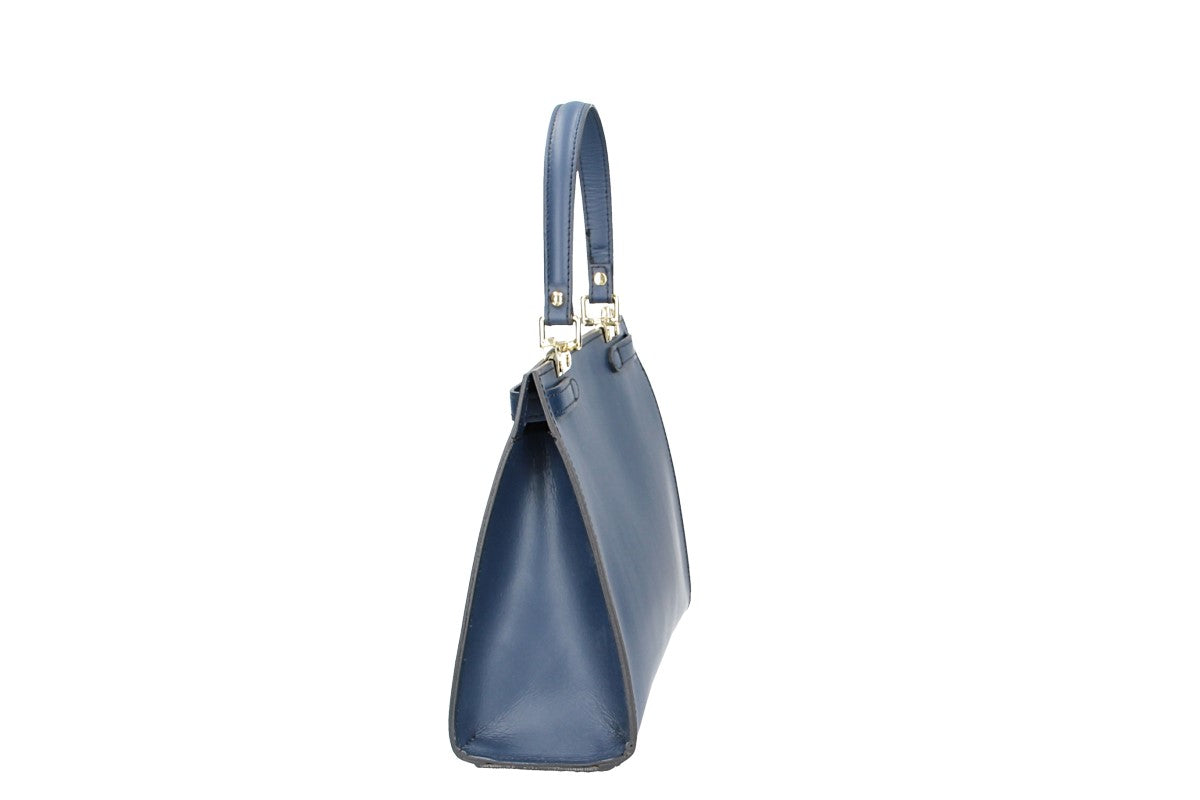 Handtasche aus Leder in Blau mit Schloss in Gold