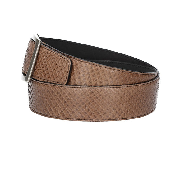 Schlangenledergürtel 40mm Braun und Vollschließe in Silber - leder-accessoires.com
