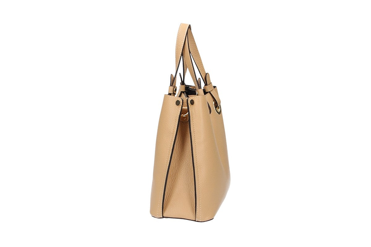Kurzgrifftasche aus Leder in Beige
