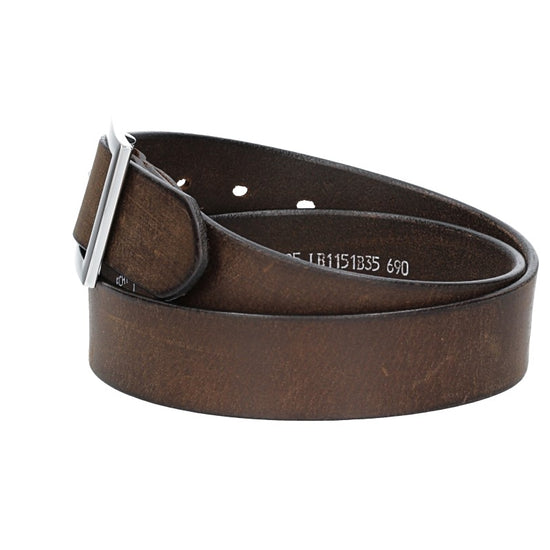 Ledergürtel Braun 35mm mit Vollschließe in Silber - leder-accessoires.com