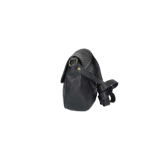Umhängetasche mit Überschlag in Schwarz und Flechtmuster - leder-accessoires.com