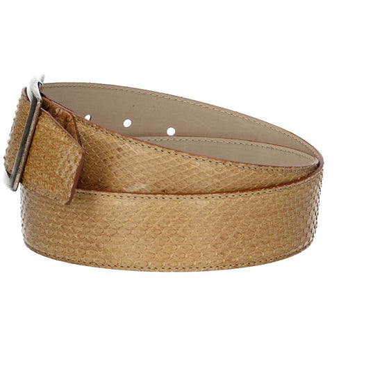 Schlangenledergürtel 40mm Taupe|Beige mit Vollschließe in Silber - leder-accessoires.com