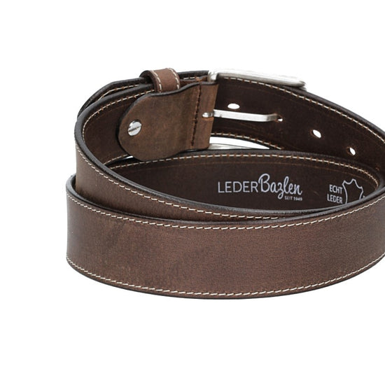 Ledergürtel Braun 40mm abgenäht mit Dornschließe in Silber - leder-accessoires.com